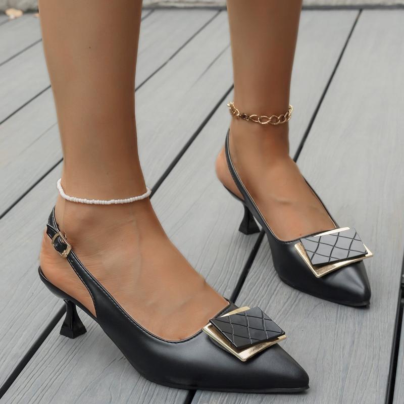 Fashion 2025 Summer New Fashion Simple French Pointed Dress Party Shoes Back Strap Buckle Thick Heel Sandals Women