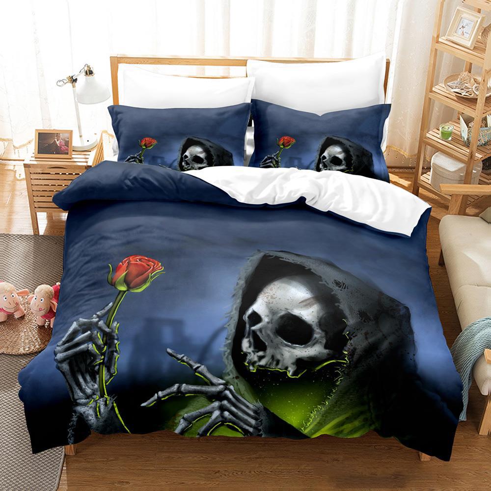 Roses and Skulls All Season Twin Bedding Set Single Twin Full Queen King Size Bed Set Aldult Kid Bedroom Duvetcover Sets Anime