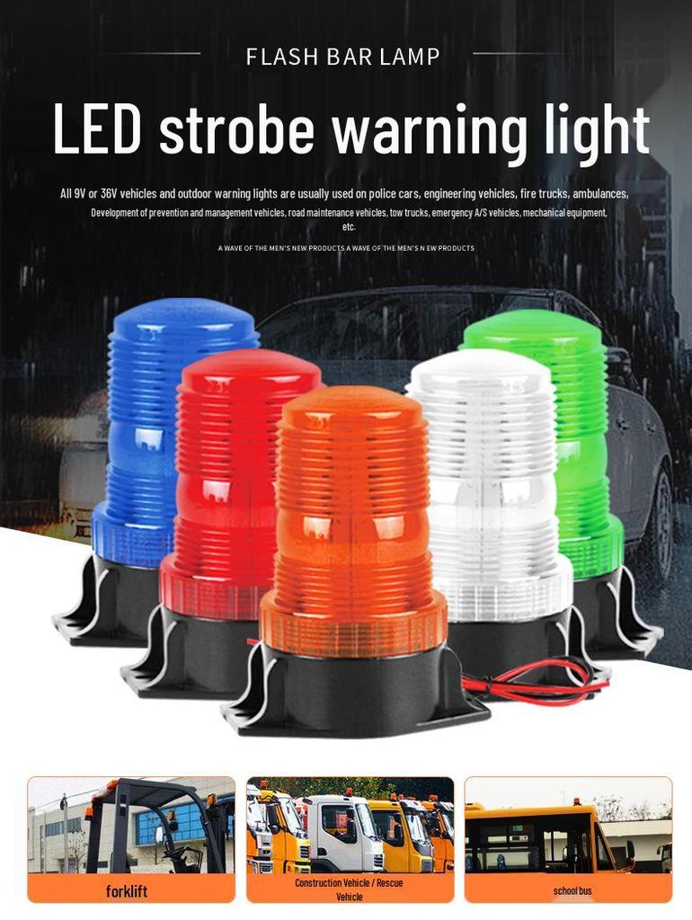 Forklift & Vehicle LED Warning Strobe Light, Yellow, 9-90V, for School Buses & Engineering Vehicles