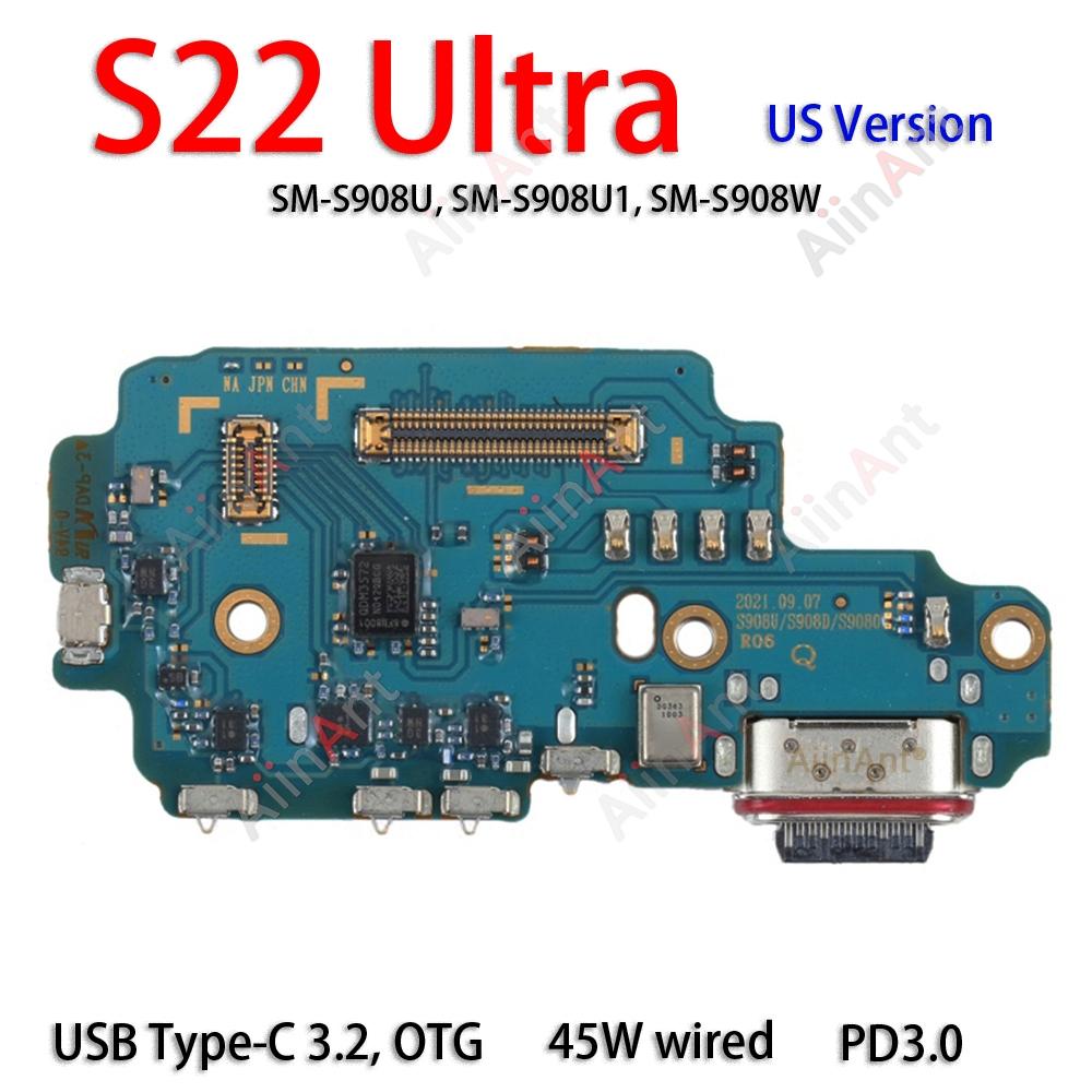 Aiinant USB Port Charger Board Dock Connector Charging Flex Cable For Samsung Galaxy S22 Plus Ultra S901E S901N S901U S901B 5G