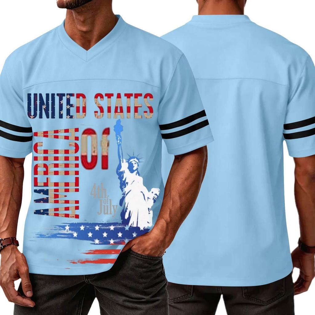 Men's Casual V Neck Short Sleeve Sports Shirt with Graphic Print Independent Day Themed Lightweight Athletic Tee for Outdoor and Everyday Wear