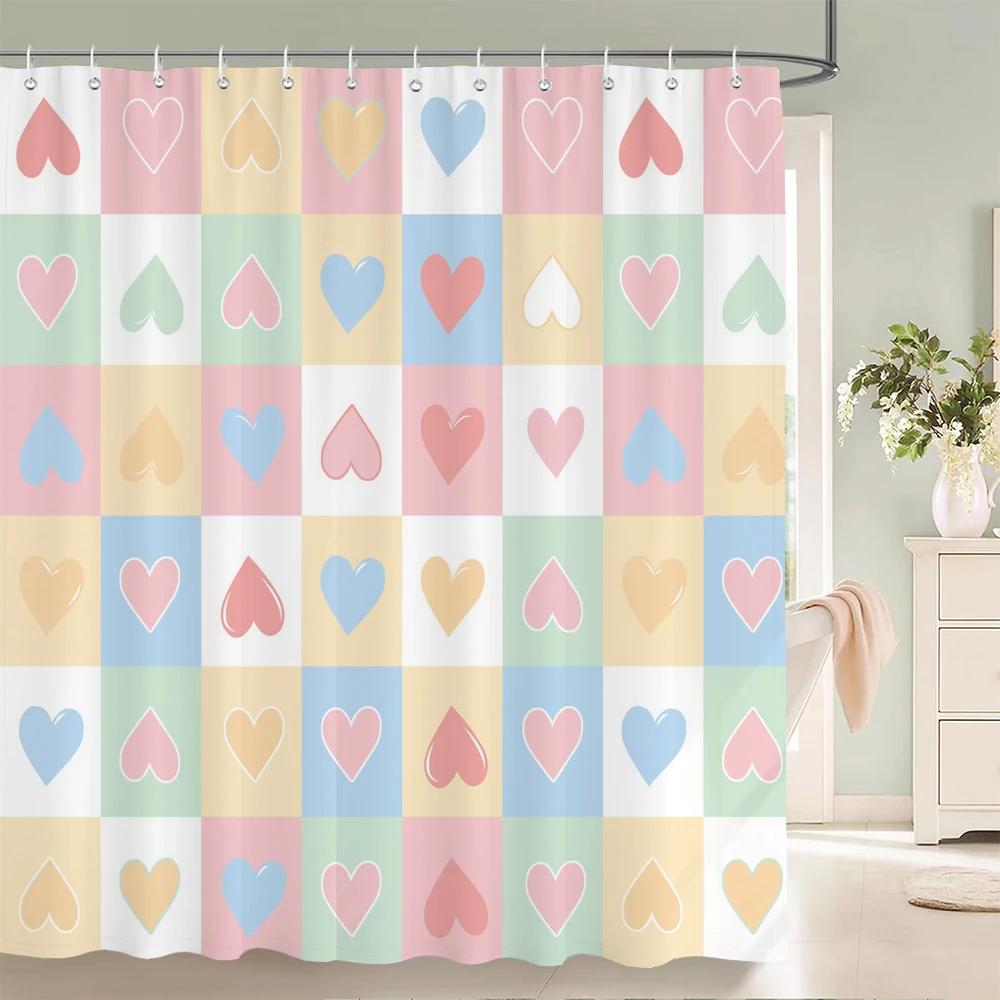Romantic Heart-Print Shower Curtain with Hooks  Sweet Decor for Bathrooms, Reinforced Eyelets & Easy To Clean