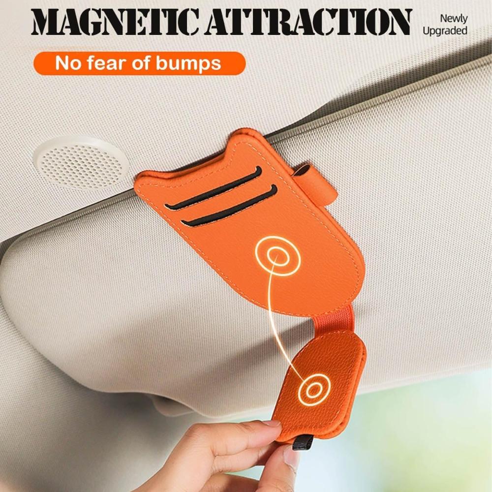 Sunglasses Holder for Car Visor, Magnetic Leather Glasses Eyeglass Clip, With Ticket and Pen Clip