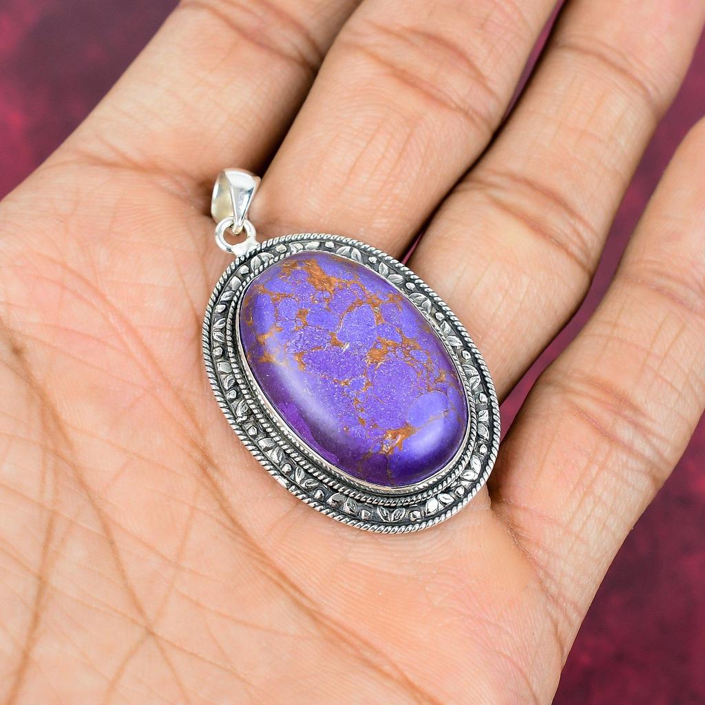 Purple Copper Turquoise Pendant, 925 Solid Sterling Silver Jewelry, Gemstone Pendant, Gift For Her Handmade Dainty Jewelry