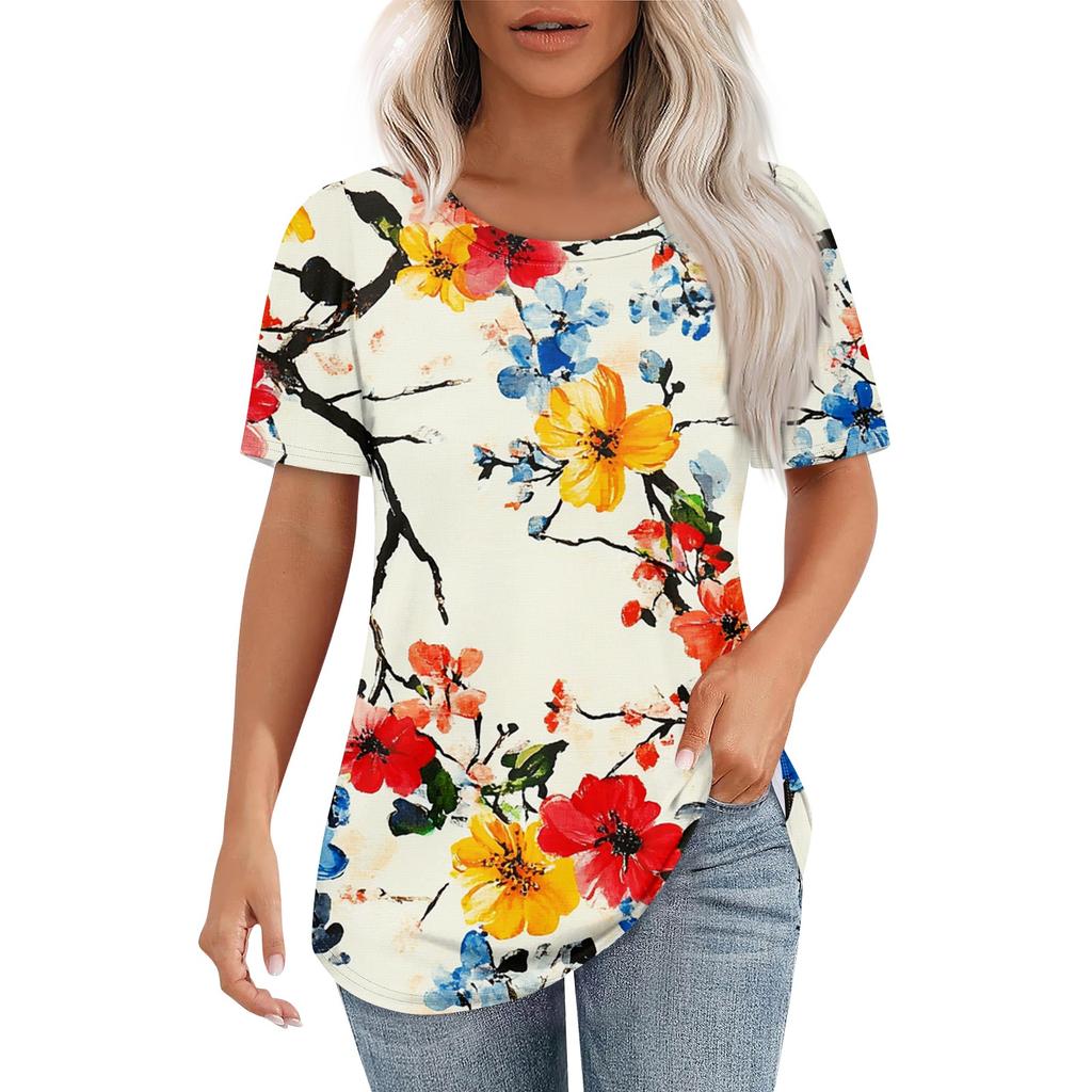 Damen T-Shirt mit Retro-Print, modisch, lässig, Rundhalsausschnitt, kurzärmelig