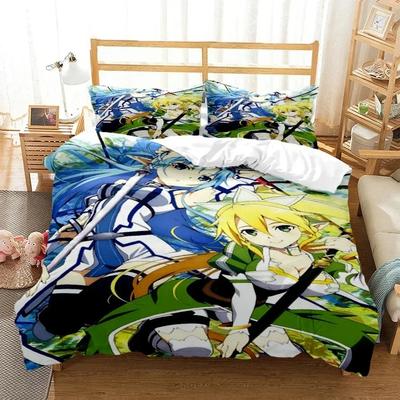 Modisches SAO Anime Kunst Druck Bettwäsche Set Schlafzimmer Weiche Moderne Tagesdecken Bequeme Kinder Bettbezug Deckenbezug Und Kissenbezug