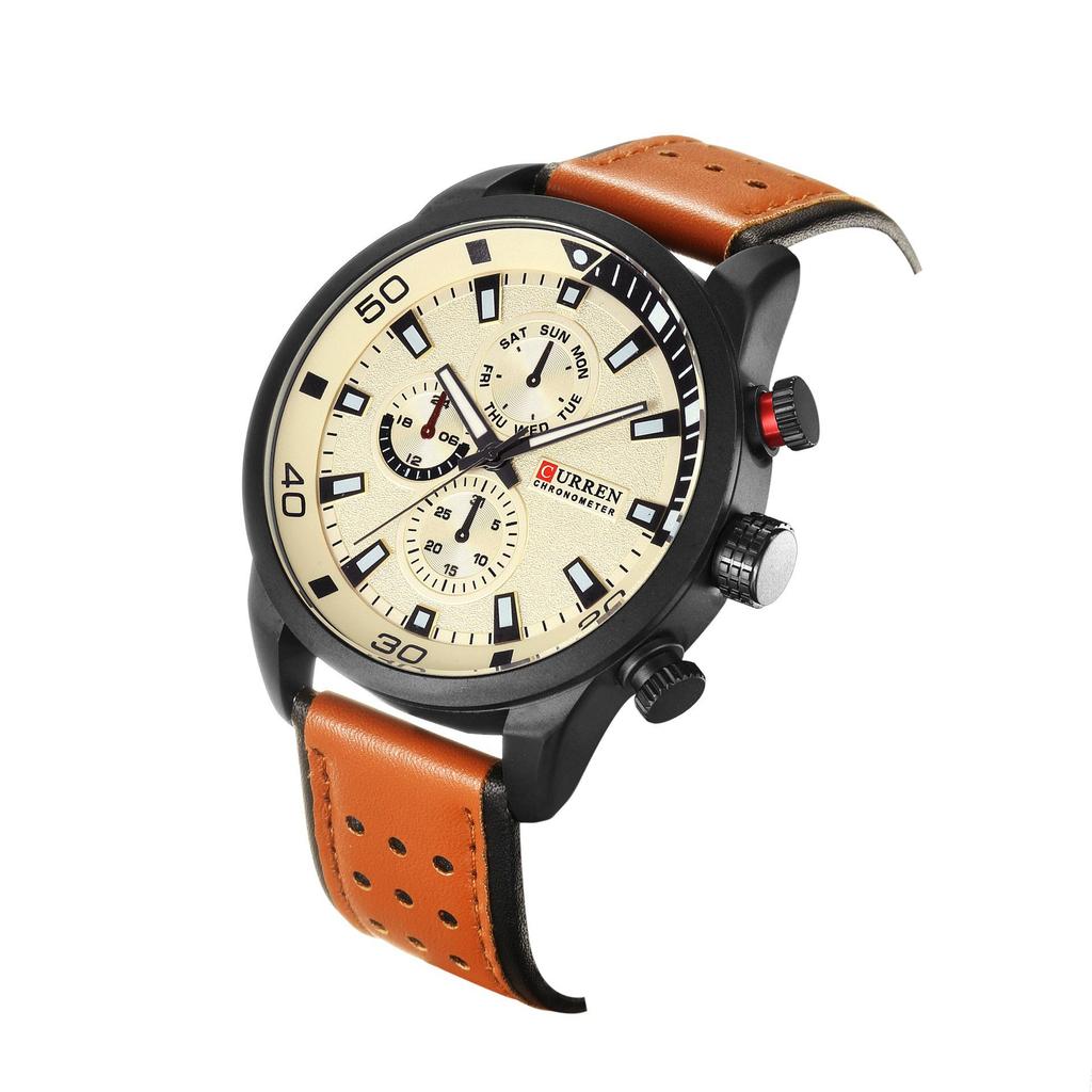 CURREN 8250 Men's Quartz Sport Casual Watch with Leather Strap