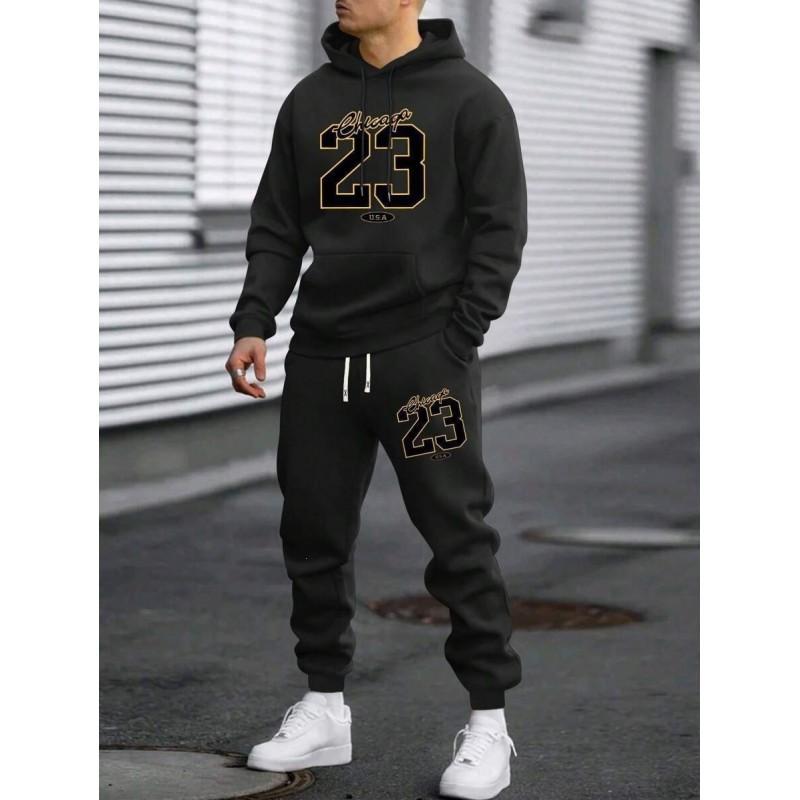 Mens Oversized Hooded Sweatshirt Set With Graphic Print Loose Fit Winter Casual Tracksuit