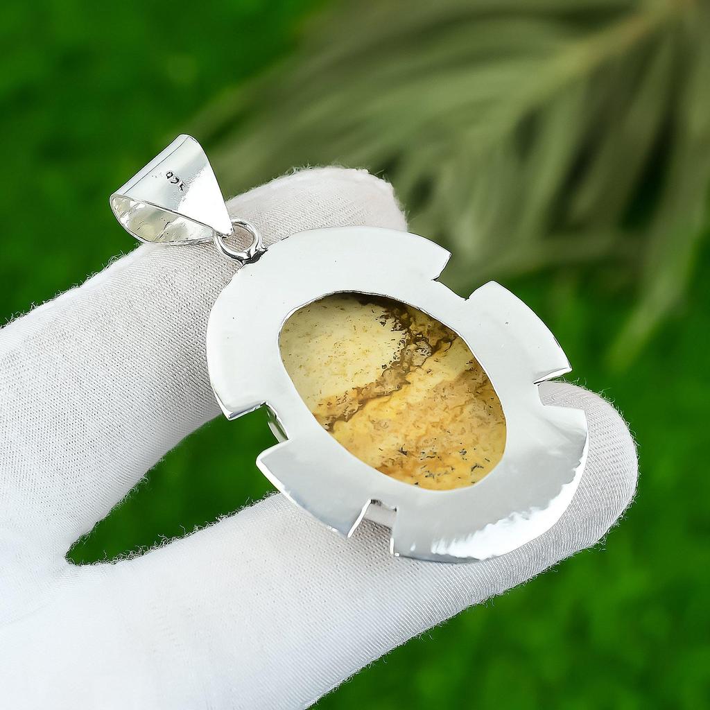 Sterling Silver Oval Picture Jasper Stone Wife Engagement Anniversary Pendant