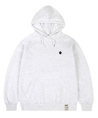 [Unisex] Black Odd Flower Embroidered Hoodie_Melange White