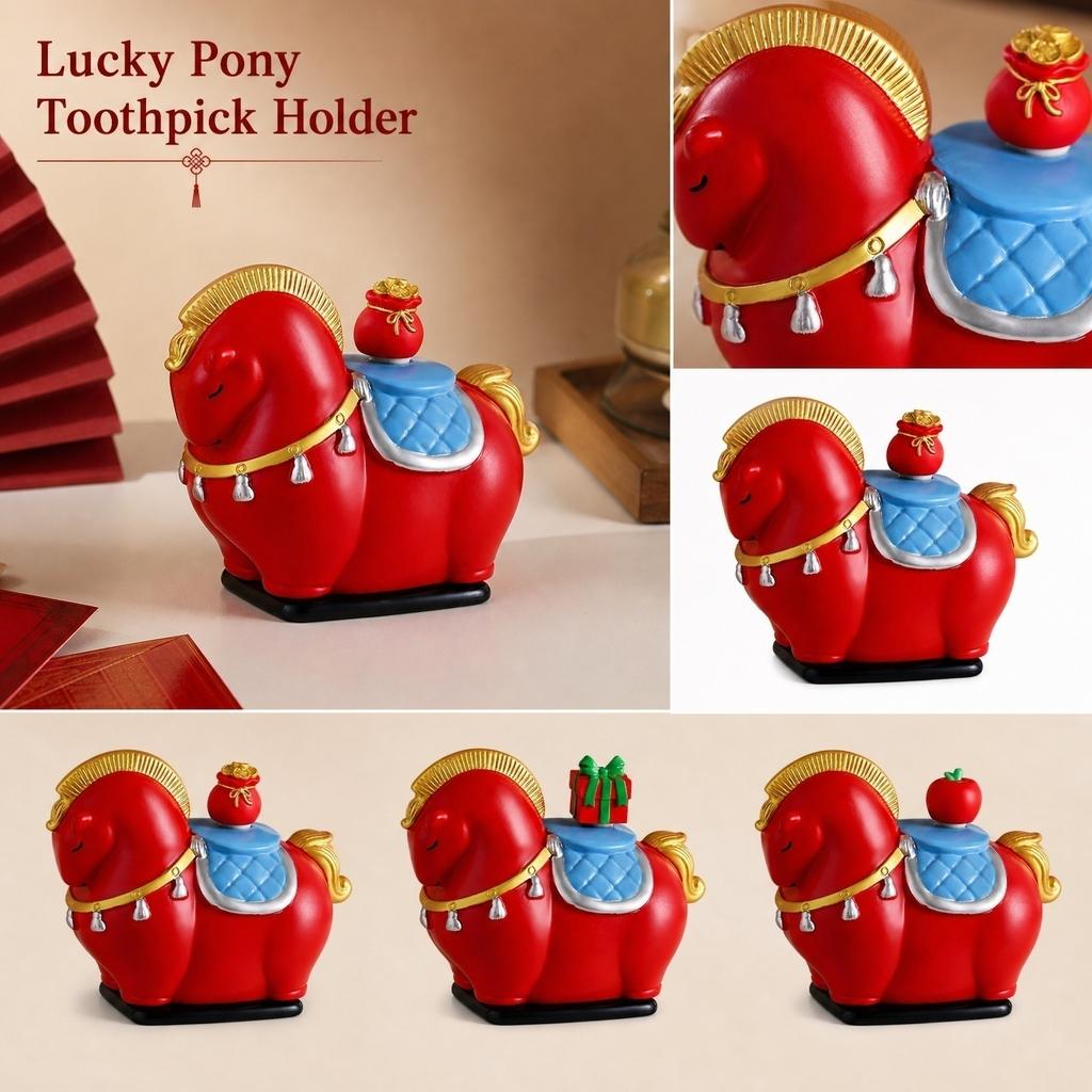 Small Red Horse-Shaped Toothpick Holder - Decorative Home Kitchen Desk Ornament