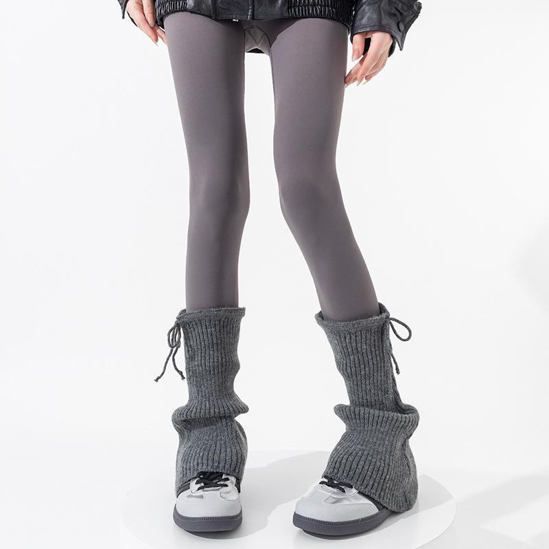 Boots Cotton Socks Cover Bow Straps Thickened Thermal Stacking Socks Gray Knitted Calf Cover