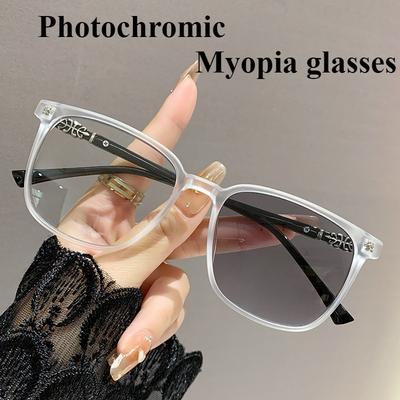 Metal Connect Frame Myopia Glasses -50 -75 -125 -175 Photochromic Eyeglass Lenses Business Glasses