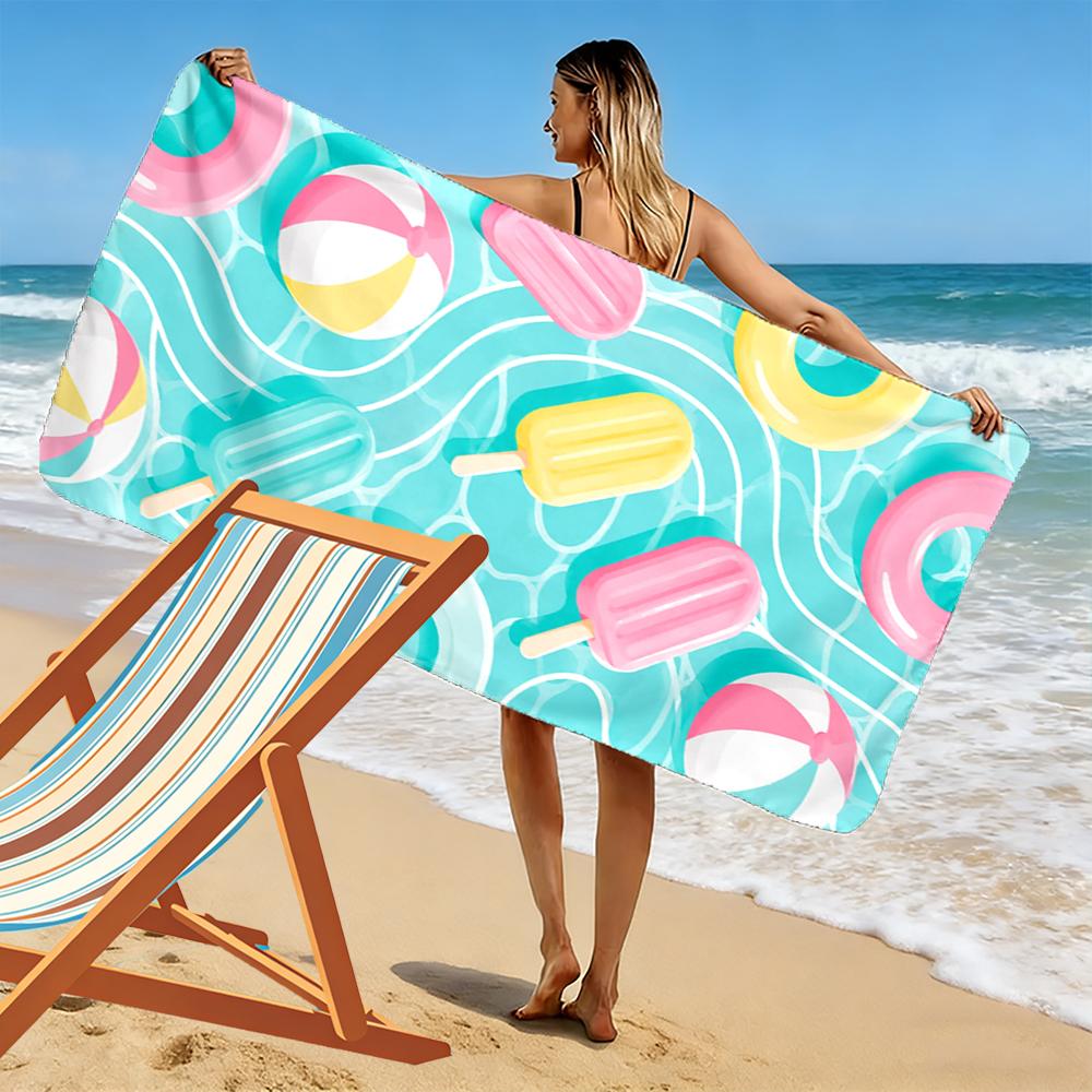 Buntes Eis und Strandbälle Muster Strandtuch schnelltrocknend für Reise Outdoor-Sport Joggen Strand und Schwimmen