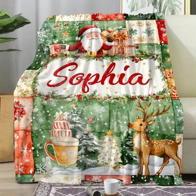 2026 Christmas Flannel Blanket Custom Name Soft Blanket For Sofa Camping Nap Leisure Blankets Christmas Gifts For Boys Girls