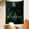 A Green Digital Code Backdrop with Three Individuals In Futuristic Attire. Patterned Tapestry for Bedroom and Living Room Home Decor