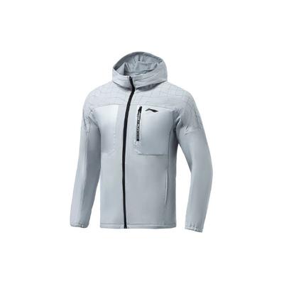 Li Ning Running Series Color Block Solid Hooded Long Sleeve Fleece Reflective Sports Jacket Men Jacket Coin-Gray AFDR691-2