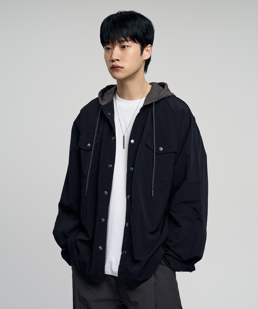 SLOW RECORD HOUSE Nylon Hoodie_Black