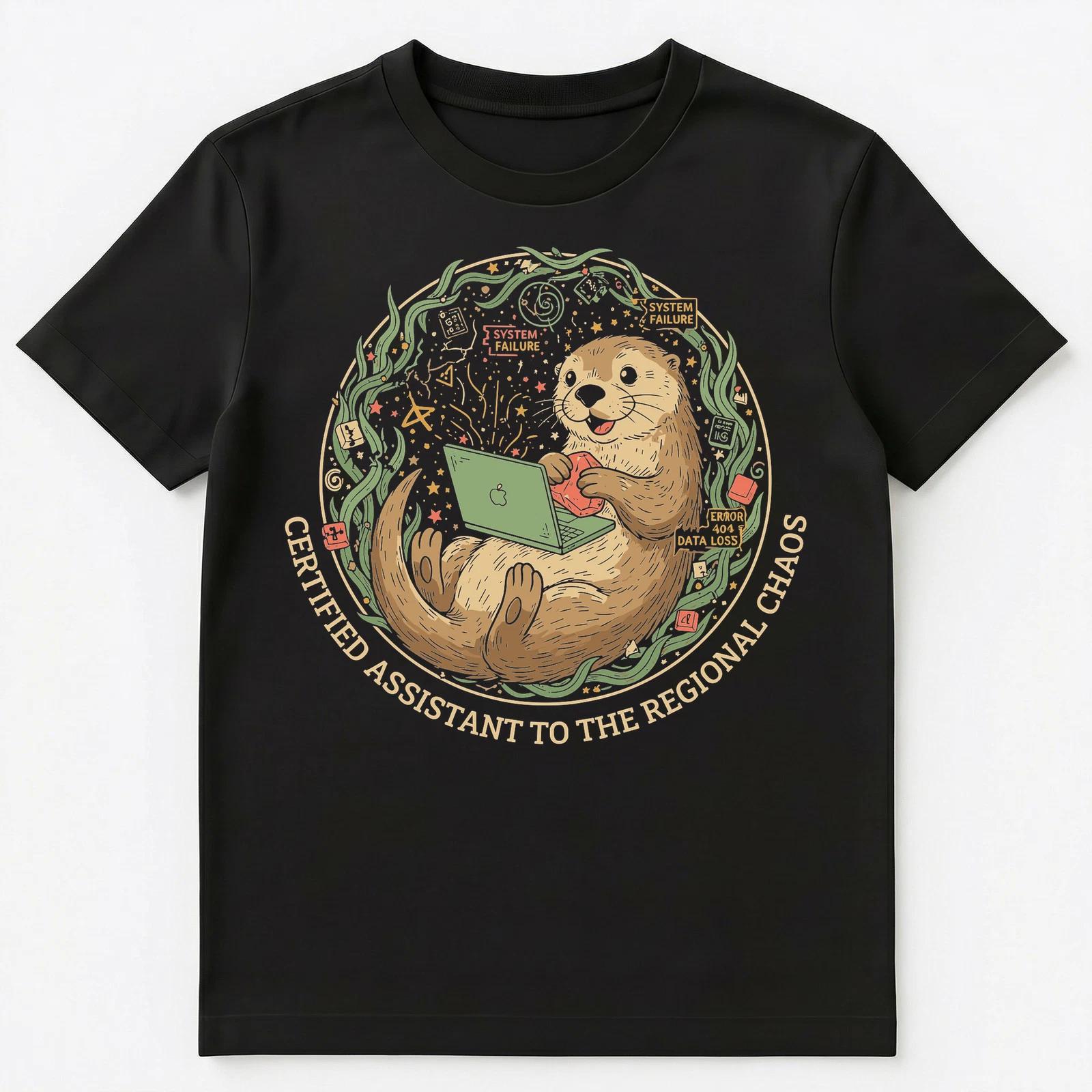 Tech Enthusiast Otter Computer Chaos Humor Animal Lover Unisex T-Shirt L
