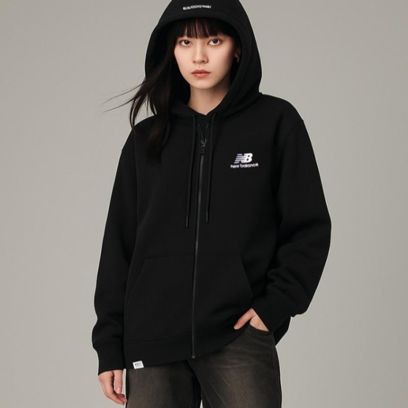 New Balance Basic Fleece Hooded Zip Up Jacket Black