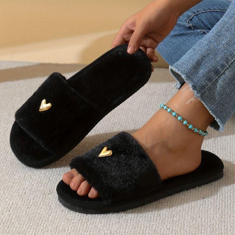 Home Slippers, Comfortable and Warm Open Toed Soft Plush Shoes, Solid Color Indoor Floor Slippers