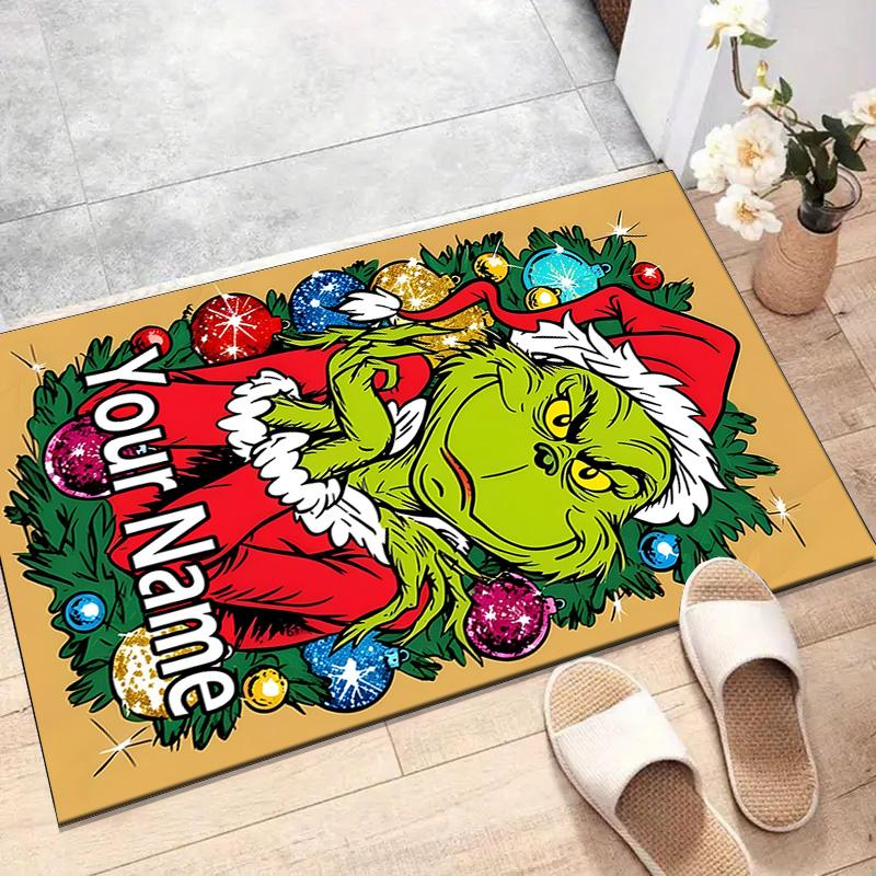 Benutzerdefinierte Crunch Weihnachtsmatte mit personalisiertem Namen, waschbarer Polyester-Teppich für den Innenbereich, Eingangsbereich, Geschenk für Weihnachten, Ostern, Thanksgiving-Tag