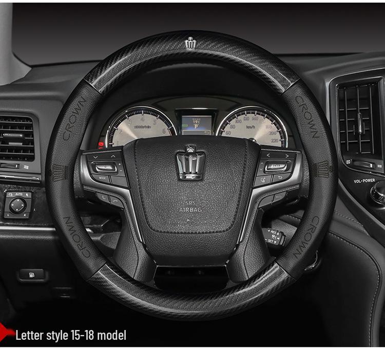 Compatible Genuine Leather Steering Wheel Cover for Crown Models (12th-14th Gen, 2005-2021) - Carbon Fiber Design