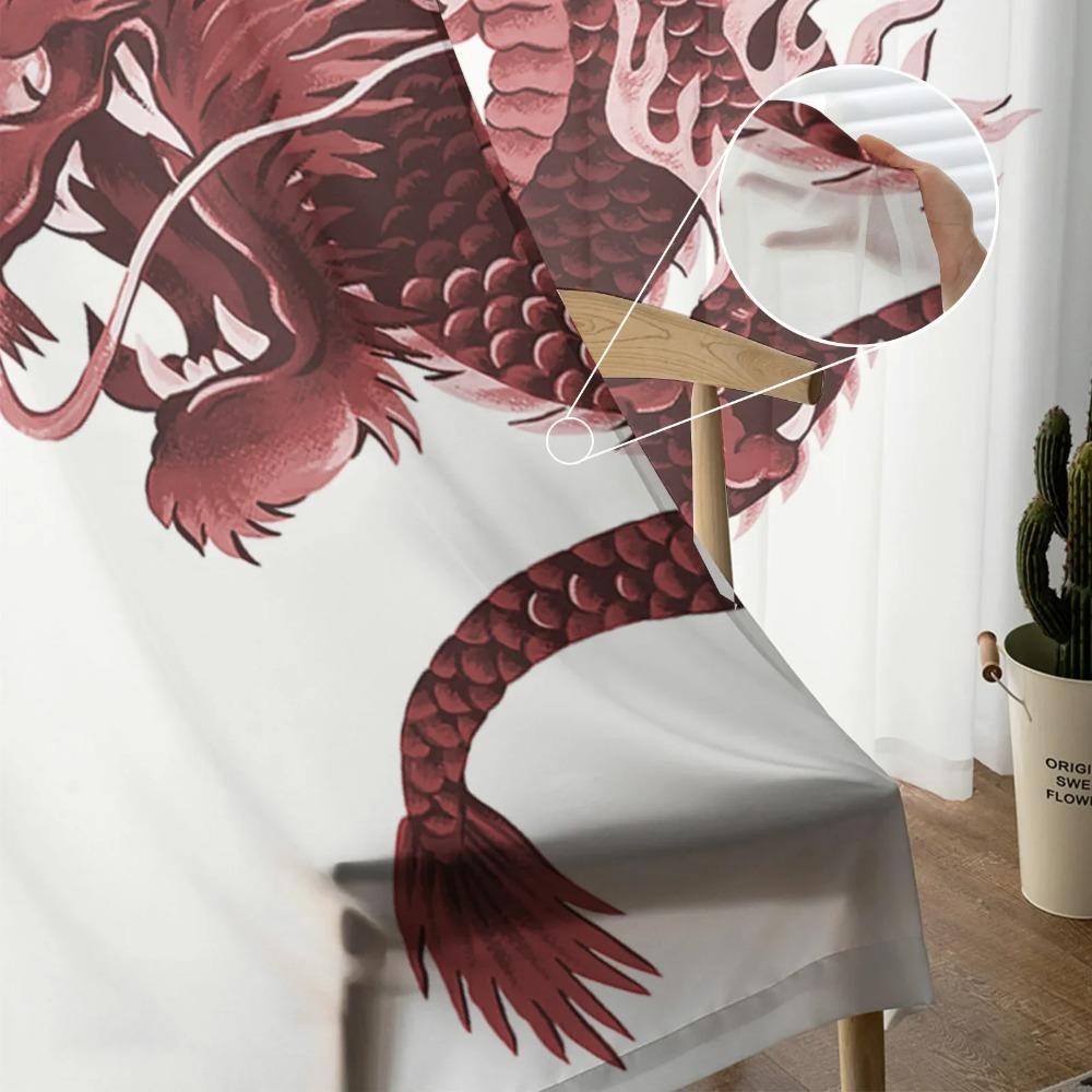 Asian Red Angry Dragon Chiffon Sheer Curtains for Living Room Bedroom Home Decoration Window Voiles Tulle Drapes Curtain