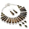 Smoky Quartz Necklace+Earrings Adjustable Chain Pencil Cut Gemstone Jewelry Gift