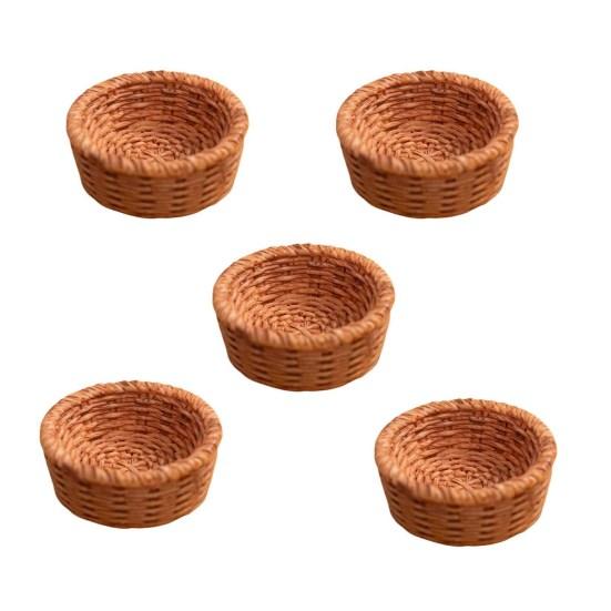 5 Pcs Mini Resin Rattan Basket Miniature Storage Holder Realistic Simulation Basket Dollhouse Accessories for Crafts Dollhouse Fairy Garden Decor