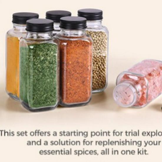 8oz Large Square Pepper Powder Glass Jar with Bamboo and Acacia Wood Lids