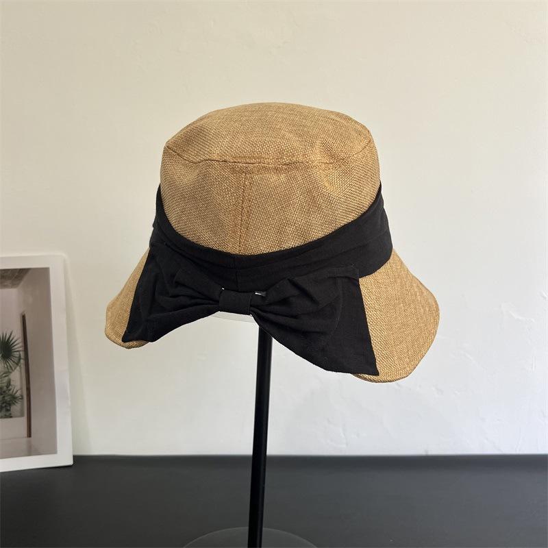 Japanese Retro Bow Fisherman Hat Women Back Split Design Casual Literary Sun Basin Hat Spring Summer Streetwear Bucket Cap 56-58cm
