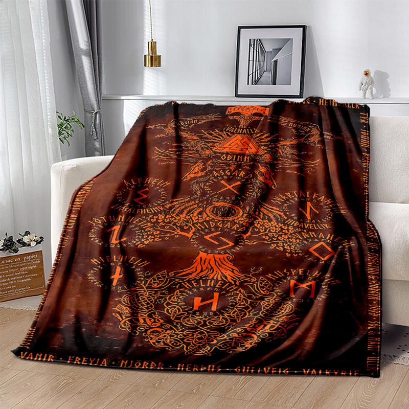 Viking Runes & Tree of Life Flannel Blanket Soft All-Season Throw, Design for Camping, Car Travel, Hiking Sofa, Bed, Office Perfect Gift for Parties