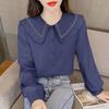 Shirt Women's Doll Collar French Style Shirt with Reduced Long Sleeved Top
