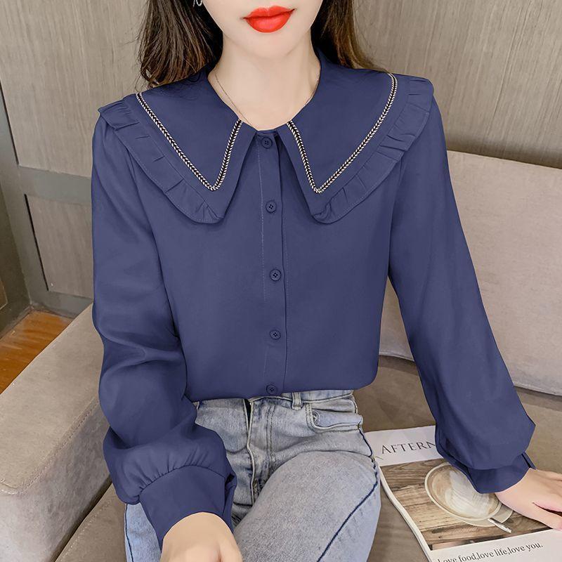 Shirt Women's Doll Collar French Style Shirt with Reduced Long Sleeved Top