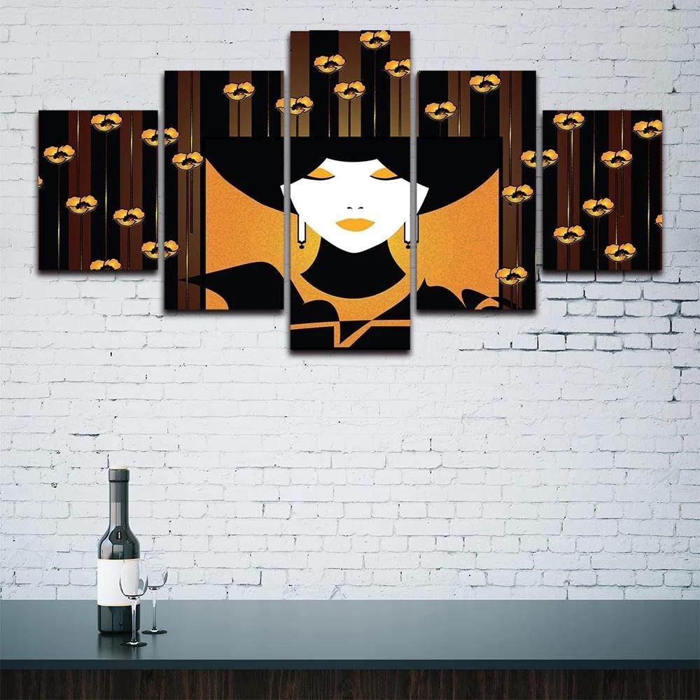 Contemporary Picture Frame Modular 5 Pieces Woman Face Abstract Art Poster Modern Wall Canvas Painting Prints Bedroom Home Decor