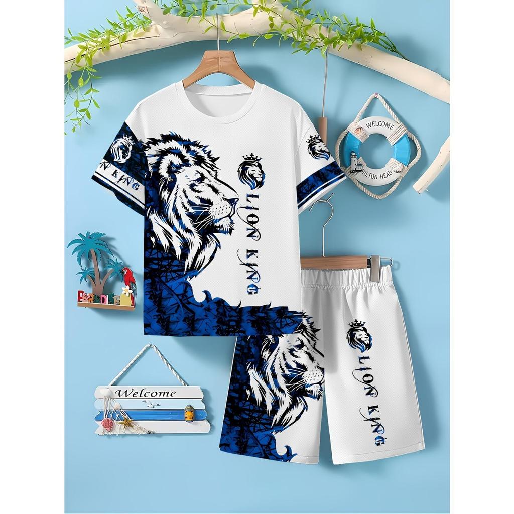Boys' Fashion Set, Casual Pullover, Short Sleeved Shorts, T Sports Shirt, Boys' Outdoor T-shirt Shorts Set