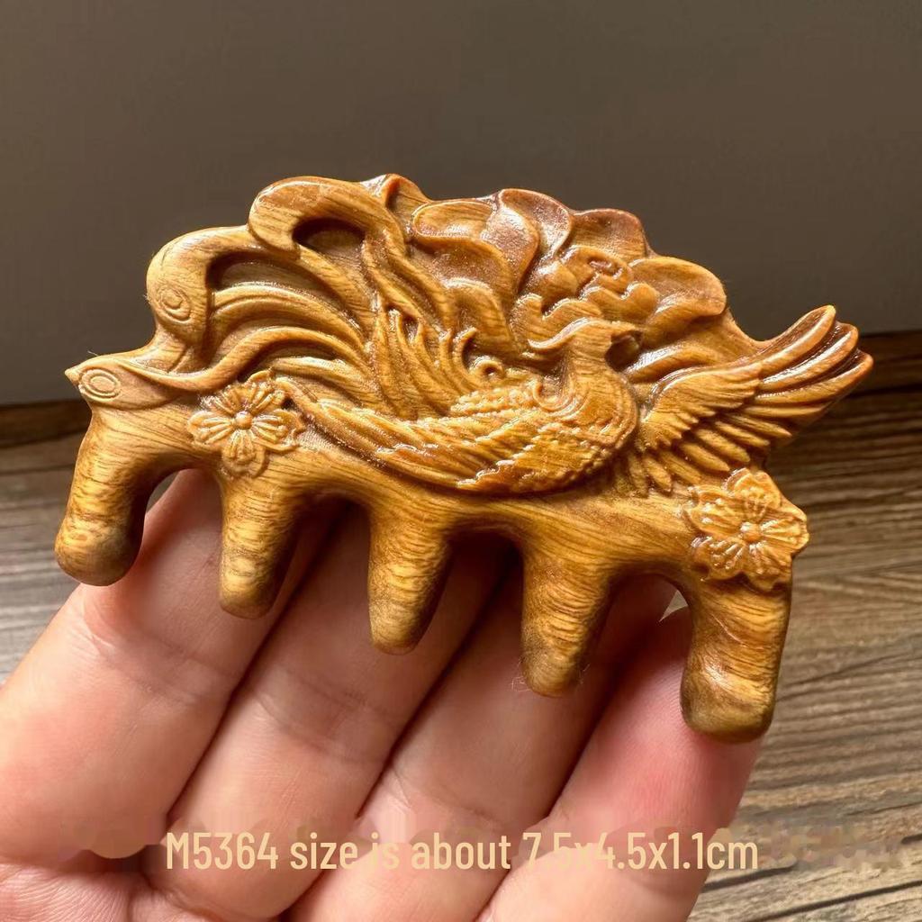 Green Sandalwood Carved Portable Scalp Massage Comb for Women