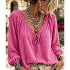 Women S V Neck Drawstring Long Sleeve Waffle Blouse Bohemian Style
