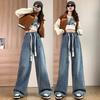 Plus Size M-6XL Vintage Cargo Jeans Women's Spring Autumn Y2k Streetwear Loose High Waisted Jeans Straight Wide Leg Cargo Jeans