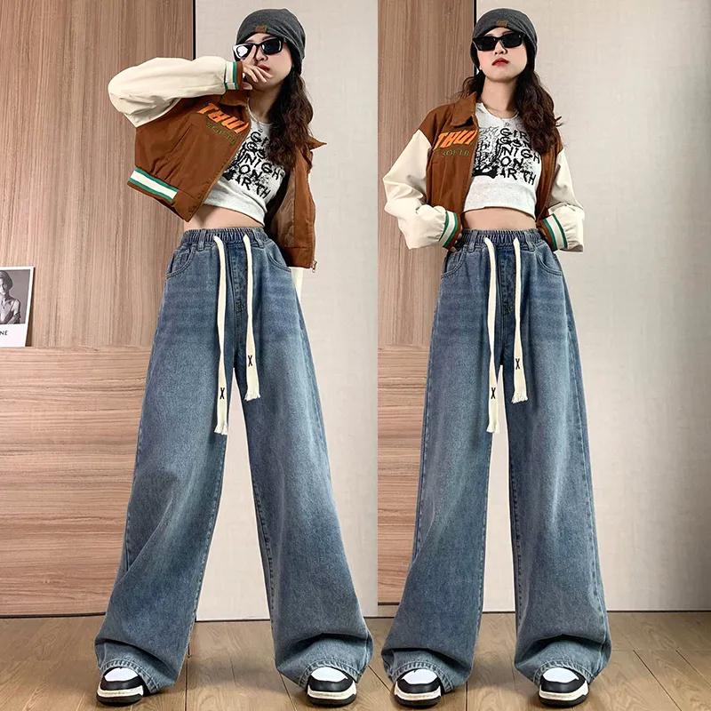 Plus Size M-6XL Vintage Cargo Jeans Women's Spring Autumn Y2k Streetwear Loose High Waisted Jeans Straight Wide Leg Cargo Jeans