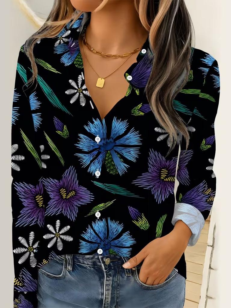 Women Long Sleeve Shirt Fashion Elegant Floral Print Blouse Elegant Casual Daily Wear Spring Autumn Blouse Tops Office Lady 2026