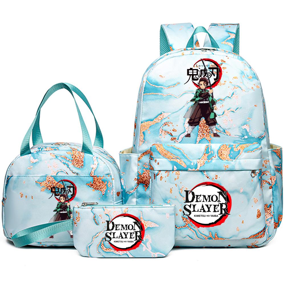 3Pcs/set Demon Slayer Printed Backpack with Handbag Pencil Case Teenager Student Girl Boy Large Capacity Waterproof Bookbag Schoolbag Travel Bag Gift