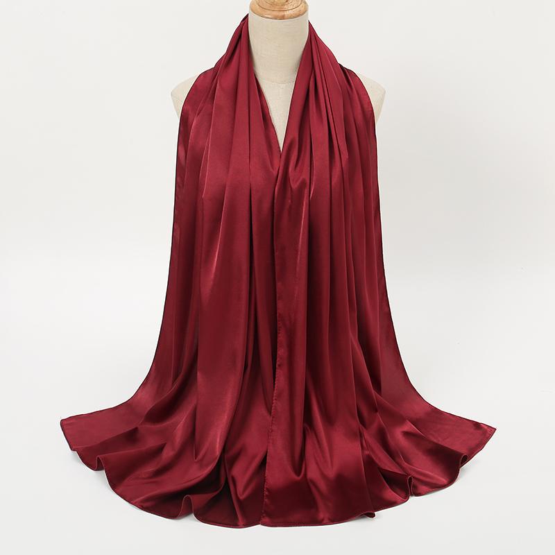 Neuer schlichter Satinseiden-Hijab-Schal für Damen, großer Schal, Schals, muslimisches Kopftuch, Wickeltücher, Turbane, einfarbige Stirnbänder, Bandana, Ramadan