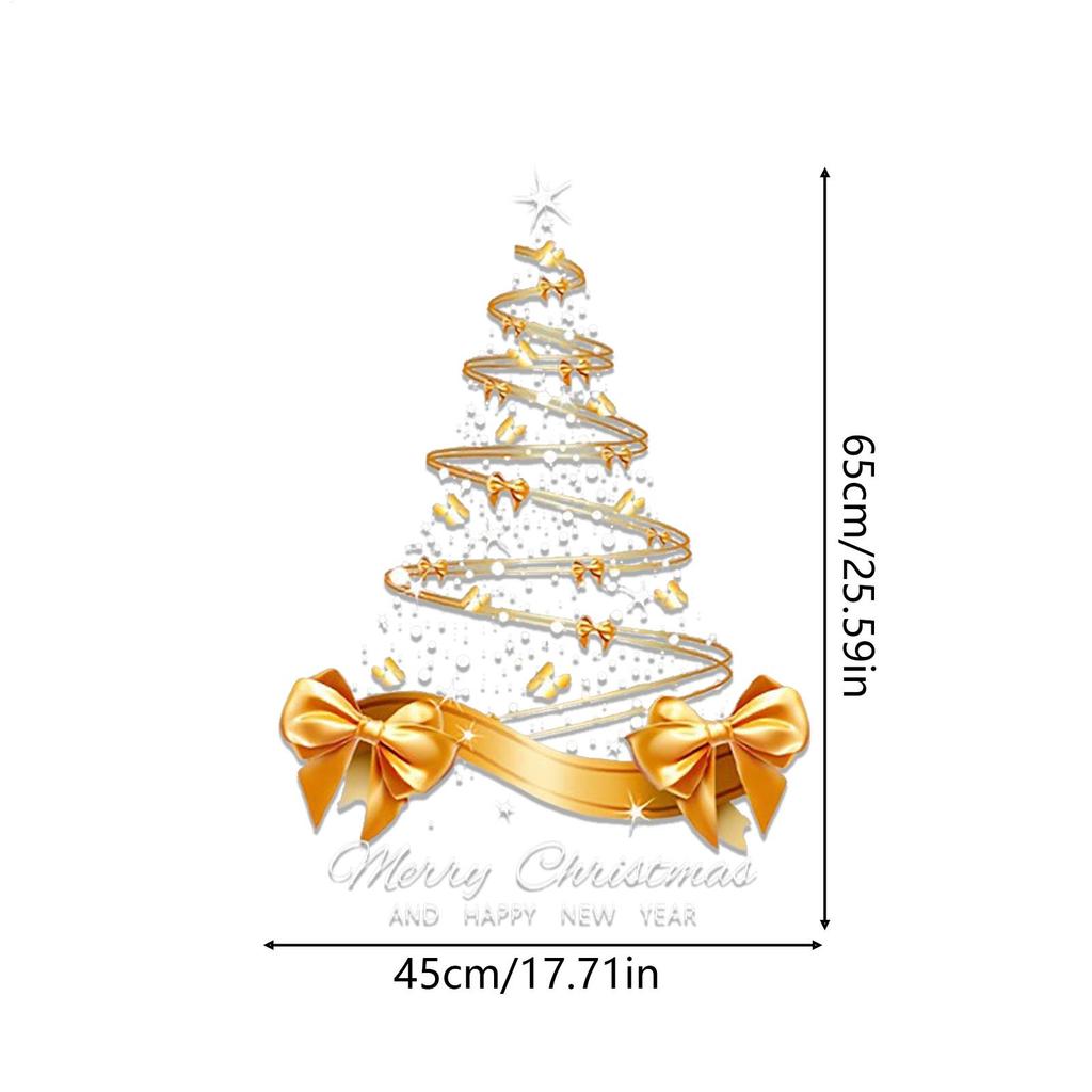 65x45cm Gold Christmas Tree Window Decals - Double-Sided Self-Adhesive Wall Mural Stickers for Holiday Home Office Decor
