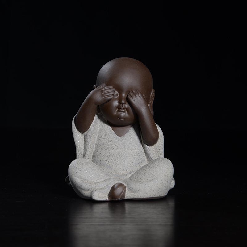 10cm Height Purple Clay Tea Pet Four Bu Little Monk Ornament Zen Tea Play Creative Buddhist Ceramic Crafts Decoration Shami