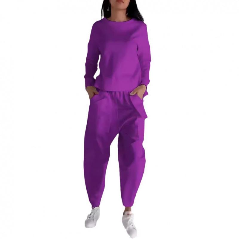 Women's Loose Fit Tracksuit Long Sleeve Crew Neck Sweatshirt Elastic Waist Jogger Pants Casual Sportswear Two Piece Set