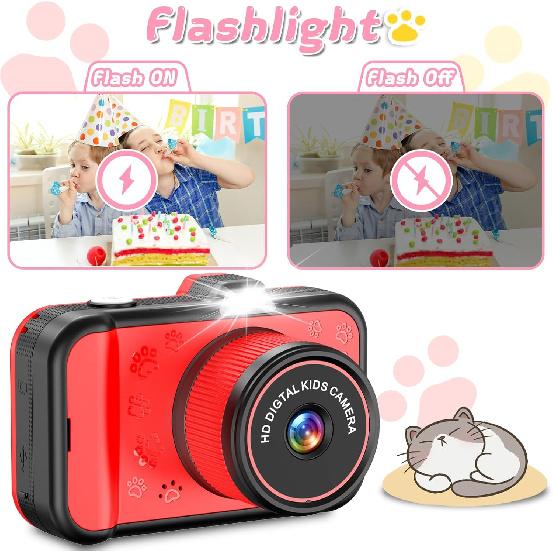Kids Camera, Toddler Digital Camera with Rotating Zoom Lens, 3.5” Large Screen, 1080P Toy Camera for Kids with Flash, 32GB Card, Birthday Gifts for