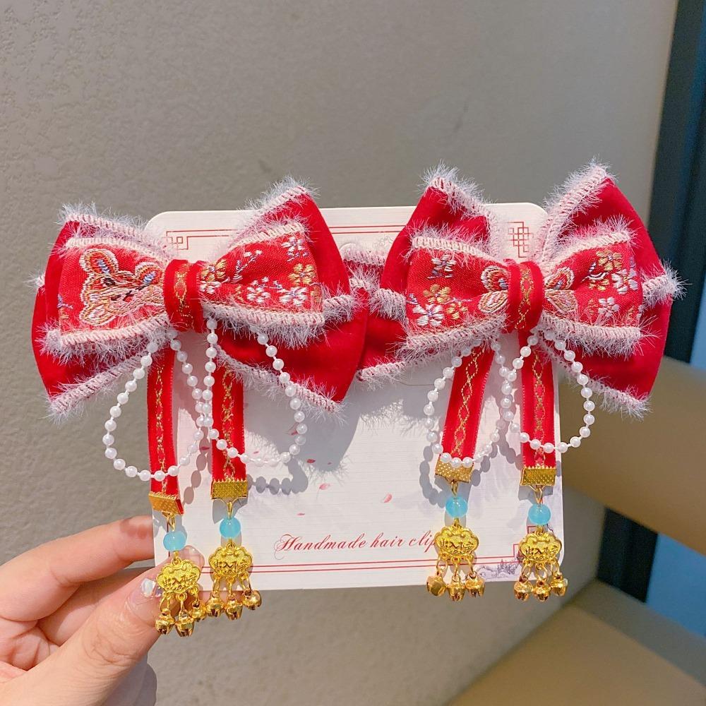 Plush Ball Children's Chinese Hairpin Bow Embroidered Bow Headwear Hanfu Hair Accessories  Kids