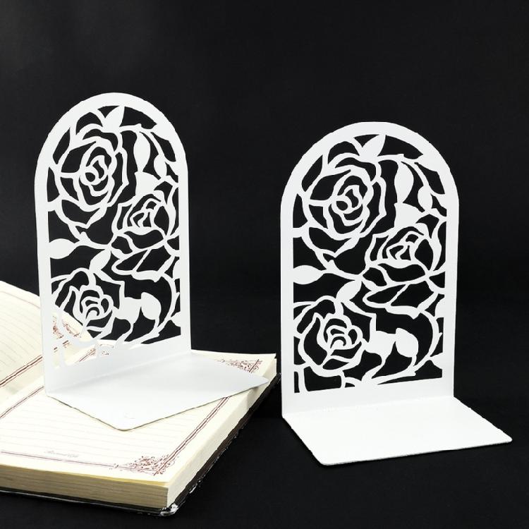Modern Rose Themed Metal Bookends Easy To Clean Surfaces For Efficient Desktop Organization